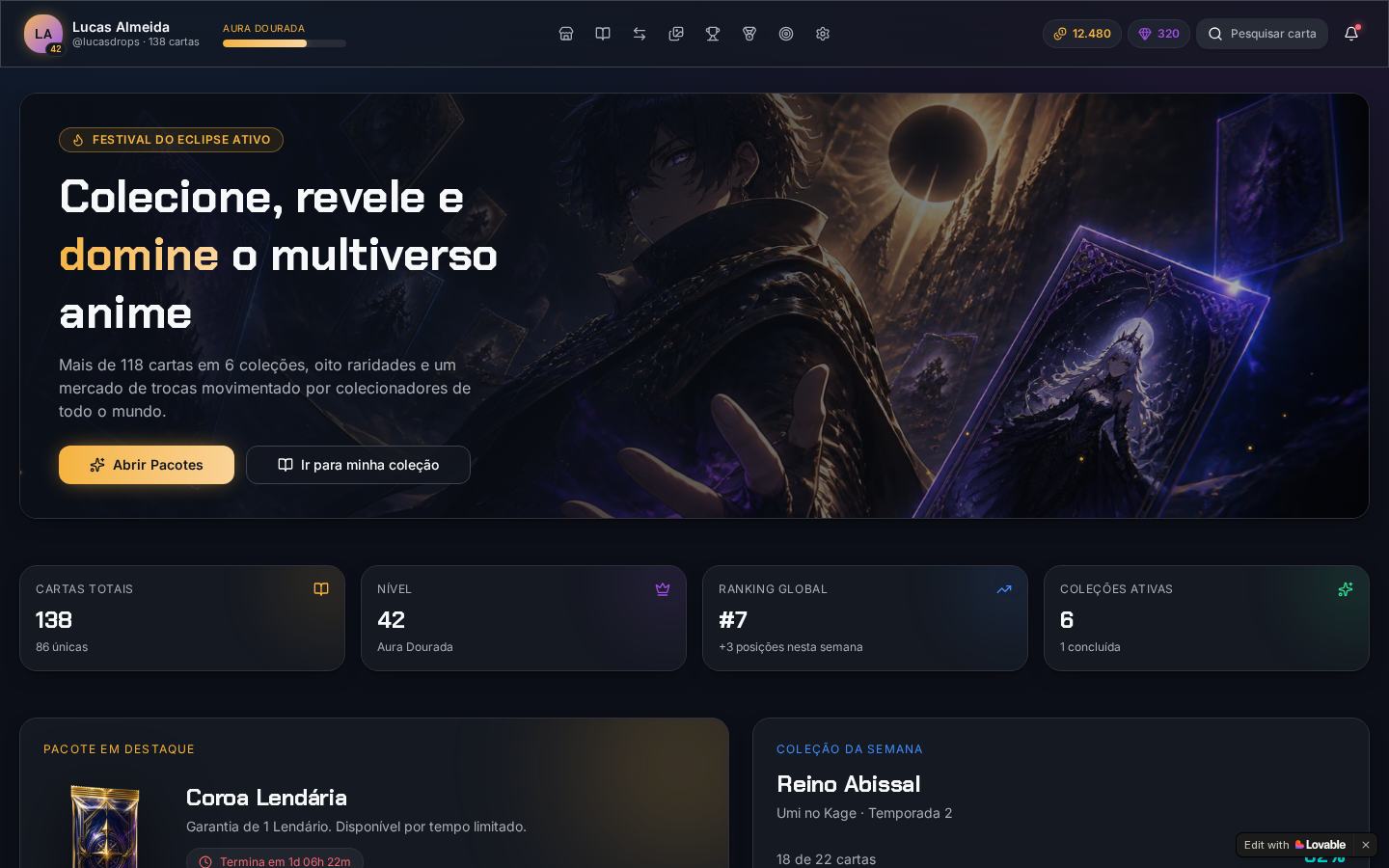 Captura de tela do projeto AURATCG