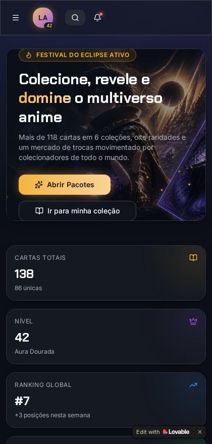 Captura de tela do projeto AURATCG