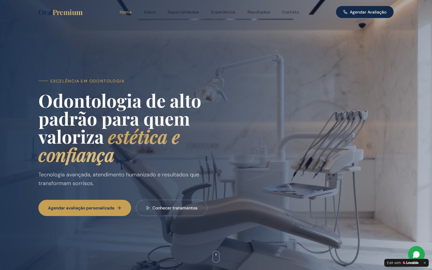 Captura de tela do projeto Pristine Dental